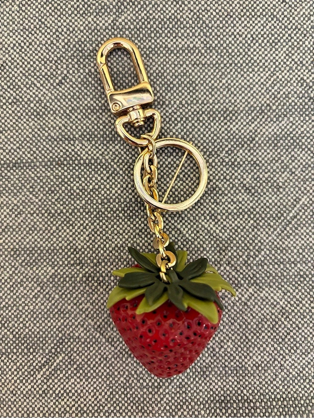 Coach Strawberry Bag Charm Keychain Red & Gold